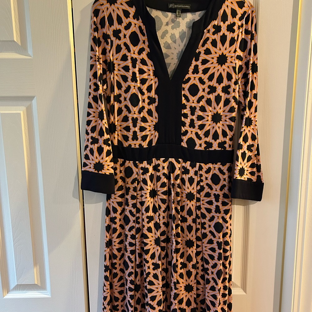 Adrianna Papell Black and Pink Long Sleeve Dress